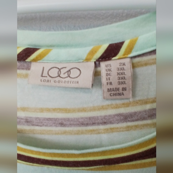 LOGO by Lori Goldstein Green With Brown Stripes Tank Top Women's Size 2X - Picture 2 of 3